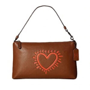 COACH x Keith Haring Leather Large Wristlet 25, Gunmetal/Saddle, NWOT